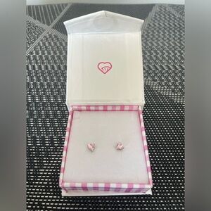 Beautiful sterling silver heart earring studs - Pink stone 🩷